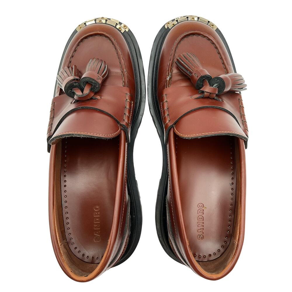 Sandro Chunky Brown Tassel Loafers Size 8 - Picture 4 of 6